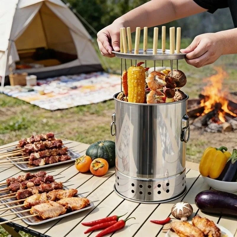 for Household Smokeless Grill Outdoor Stainless Steel Braised Grill Indoor Kebabs Convenient Stove Charcoal Hanging Stove