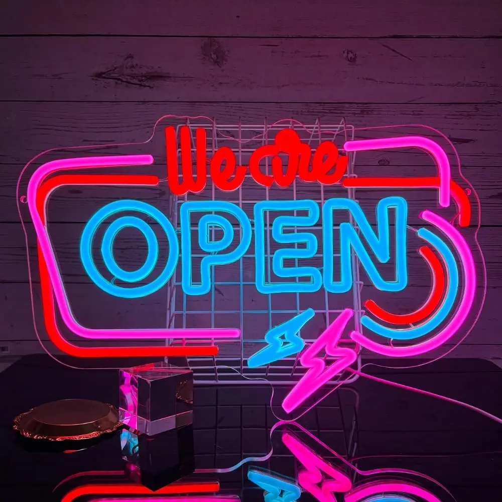 We Are OPEN Neon Sign USB Dimmable Neon Light for Store Restaurant Bar Cafe Business Advertising Welcome Sign LED Wall Art Decor
