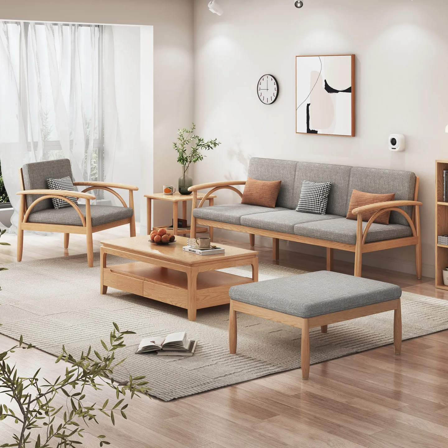 Nordic solid wood sofa ash wood three-person sofa modern simple living room furniture wooden winter and summer sofa