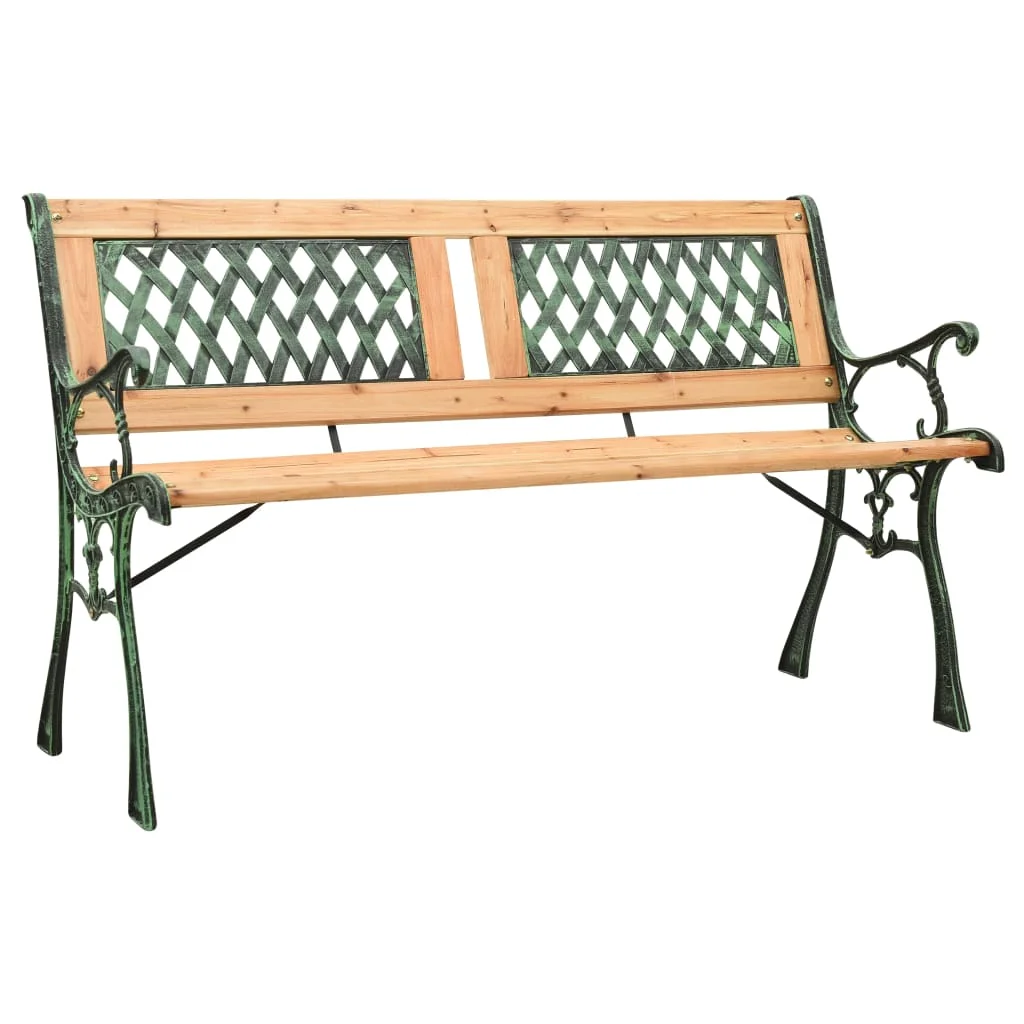 Patio Bench Cast Iron and Solid Firwood 48 x 21.3 x 28.7 Outdoor Chair Porch Furniture