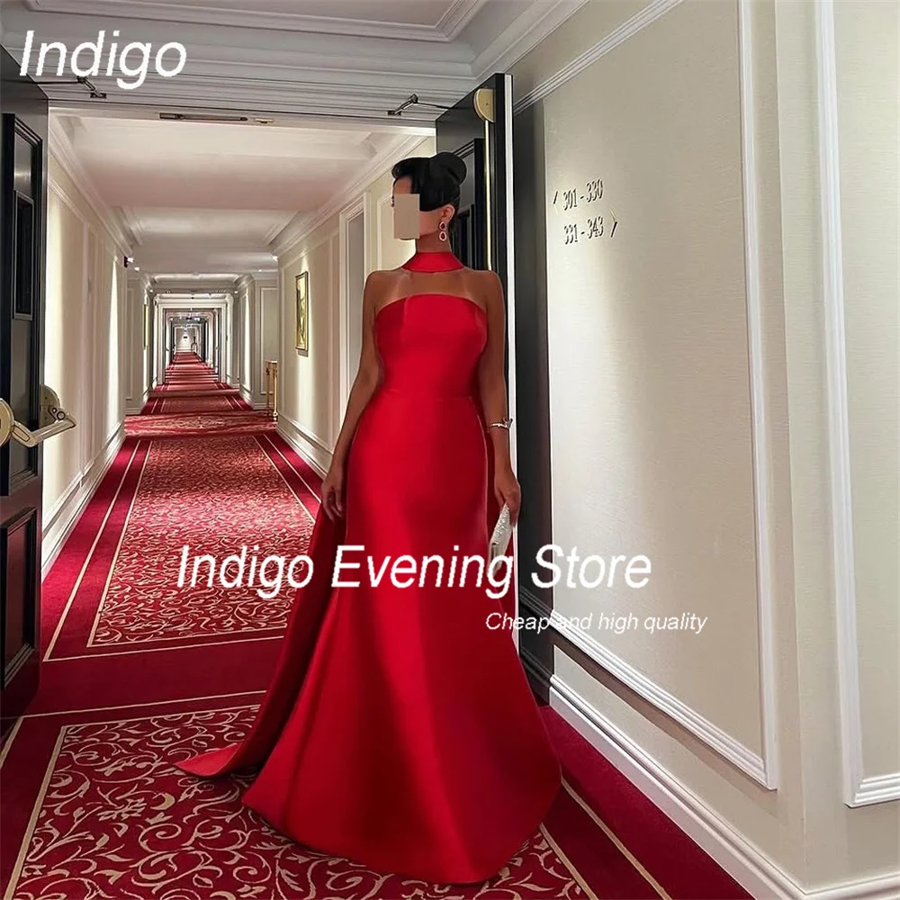 

Классическое красное вечернее платье русалки цвета индиго 2022, атласное платье без бретелек с шалью без рукавов, вечернее платье для выпускного вечера فساتين السهرة по индивидуальному заказу