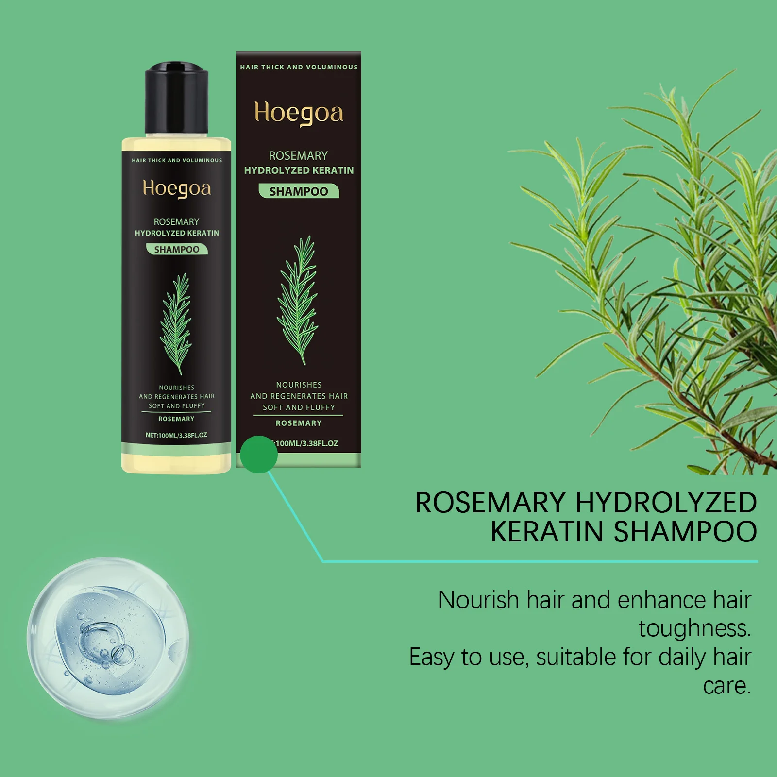 Rosemary Hair Thickening Shampoo Volumizing Scalp Care Root Nourishing Shampoo for Thin Fine Hair Men Women view 4