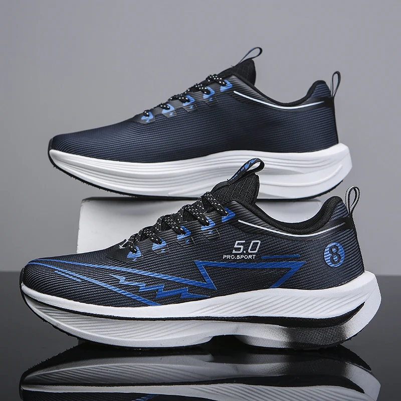 Men's Shoes Carbon Plate Cushioning Road Running Shoes Fashionable Printed Lace Up Tennis Shoes Non-slip Breathable Sports Shoes