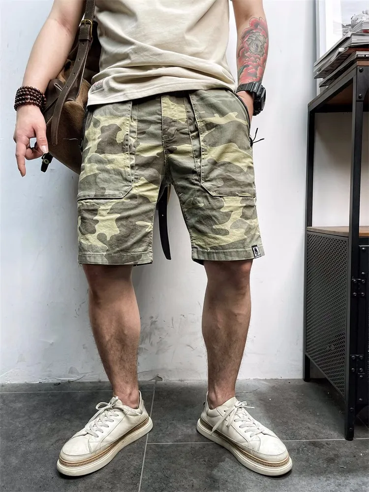 Pantalones cortos informales finos de verano para hombre, estilo Retro, pantalones cortos Cargo con múltiples bolsillos, pantalones cortos militares de camuflaje para exteriores