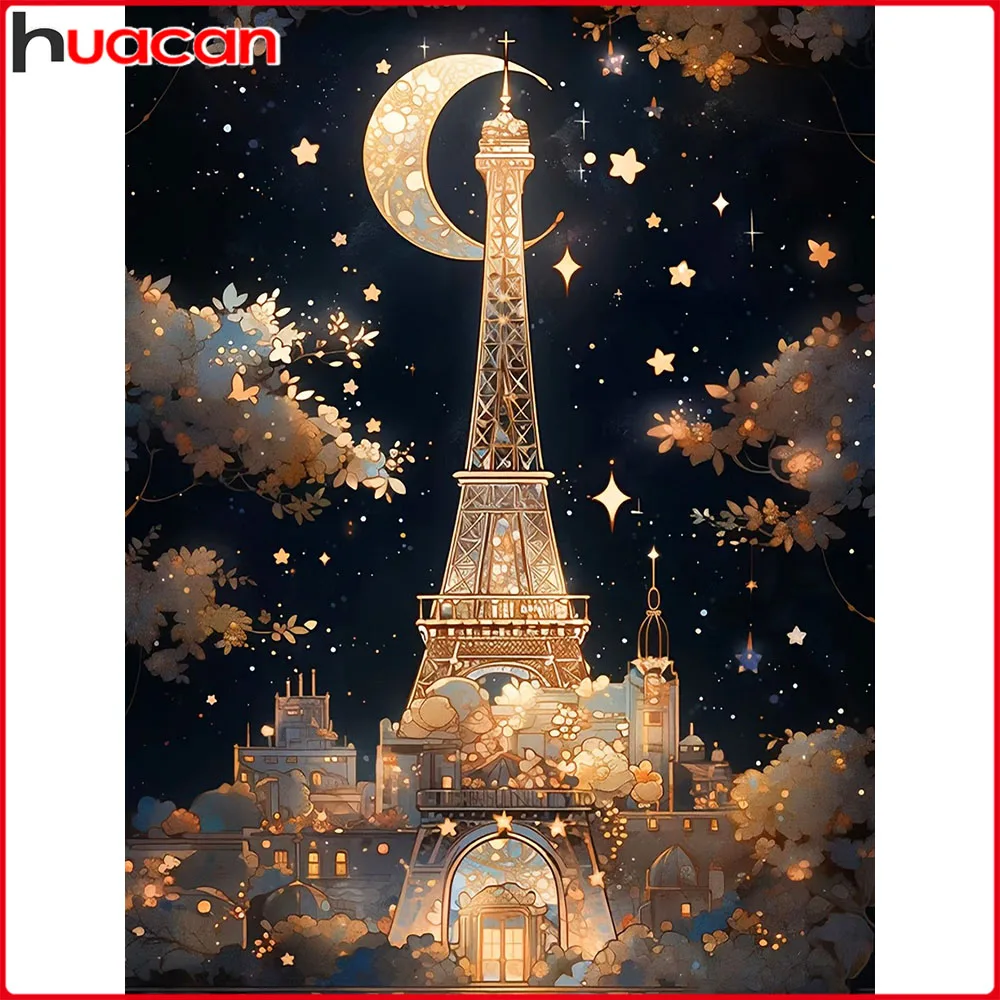 Huacan 5D DIY Diamant Malerei Eiffelturm Nacht Mond Diamant Stickerei Landschaft Kits Dekorative Gemälde