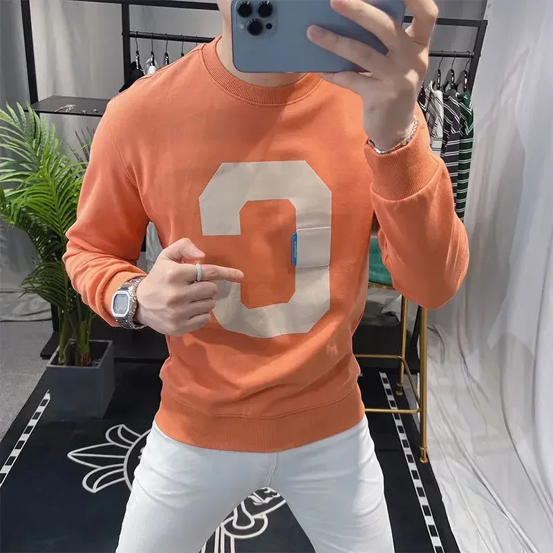 Men's Clothing Print White Letter Top Sweatshirts For Man Pullover Crewneck Hoodieless Round Neck Stylish Hot Offers Simple