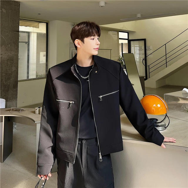 2023 Spring Korean style Personalized Double zipper design jackets men casual loose solid color zipper jacket men M XL AliExpress