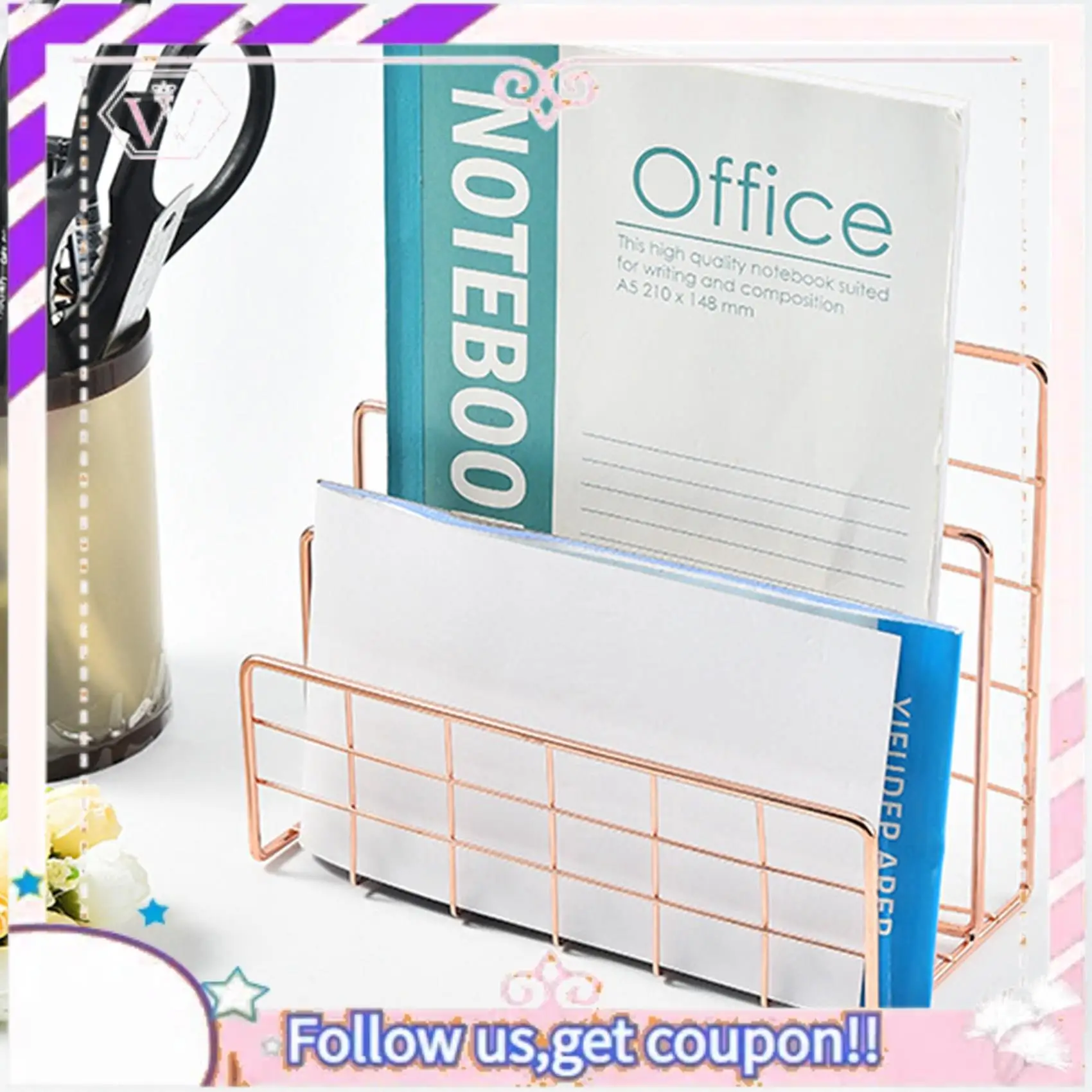 Y74A-2X رف الكتب المكتبي سطح المكتب الذهب الوردي كتلة الكتب المعدنية ثلاثة طبقة سطح المكتب مجلة الرف حامل كتب #1