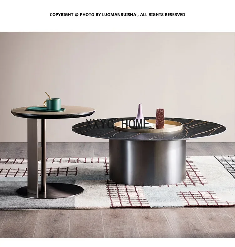 Table d'Appoint Ronde Minimaliste Italienne en Cuir, Petite Table Basse Créative, Mobilier de Styliste Moderne