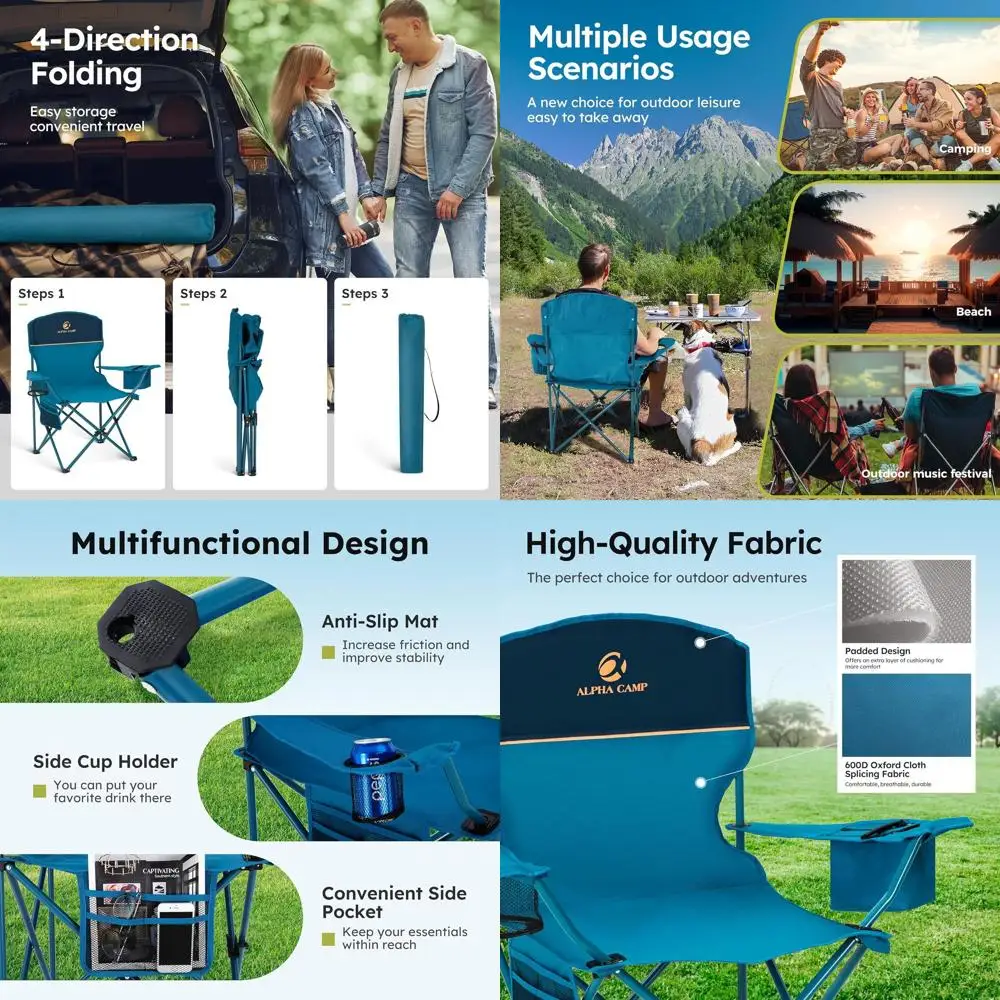 

2-Piece Folding Camping Chairs with Cooler, Side Pocket, and Cup Holder for Outdoor Adventures