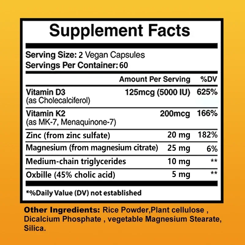 Vitamin D3+K2+Zinc+Magnesium Capsules Promote Calcium Absorption for Strong Bone, Joint, Skin, Immune, Vision and Heart Health