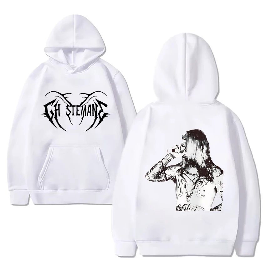 Ghostemane piosenkarka gotycka dwustronna bluza z kapturem z nadrukiem nowy mężczyzna kobiet Casual hiphopowy sweter unisex polarowa bluza z długim rękawem