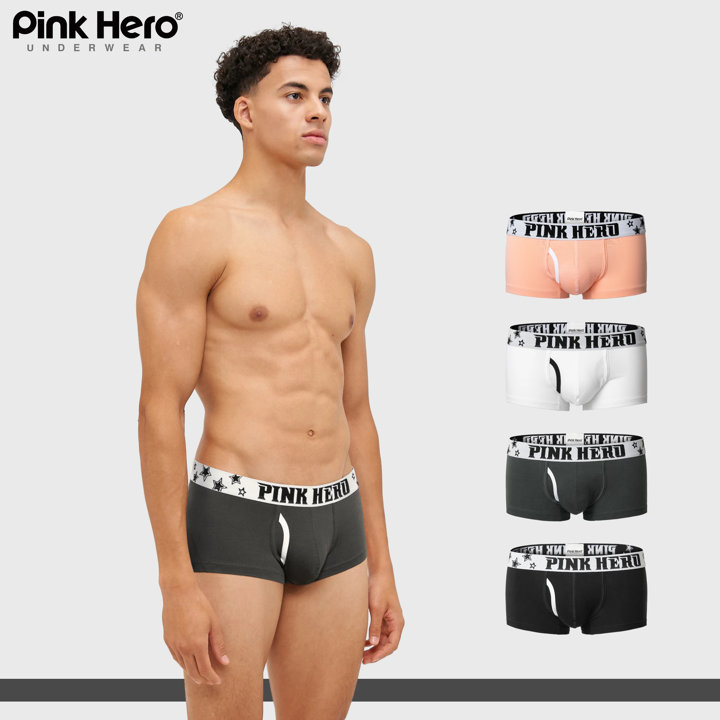PINK HERO 267 Men\'s Cotton Boxer Briefs ，Sexy Original Underwear，Men\'s Panties，Underpants,Calzoncillos hombre