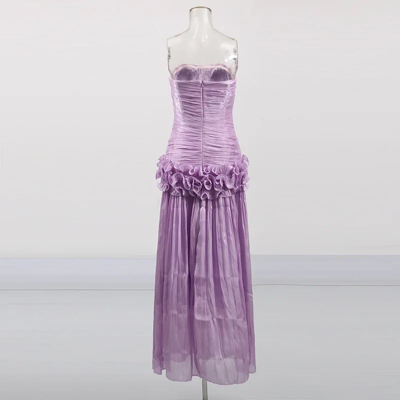 Sexy trägerlose Falten strukturierte Blumenmuster-Abendkleider 2025, Sommer, neues Promi-Club-Party-Burtstagskleid, elegante Kleider