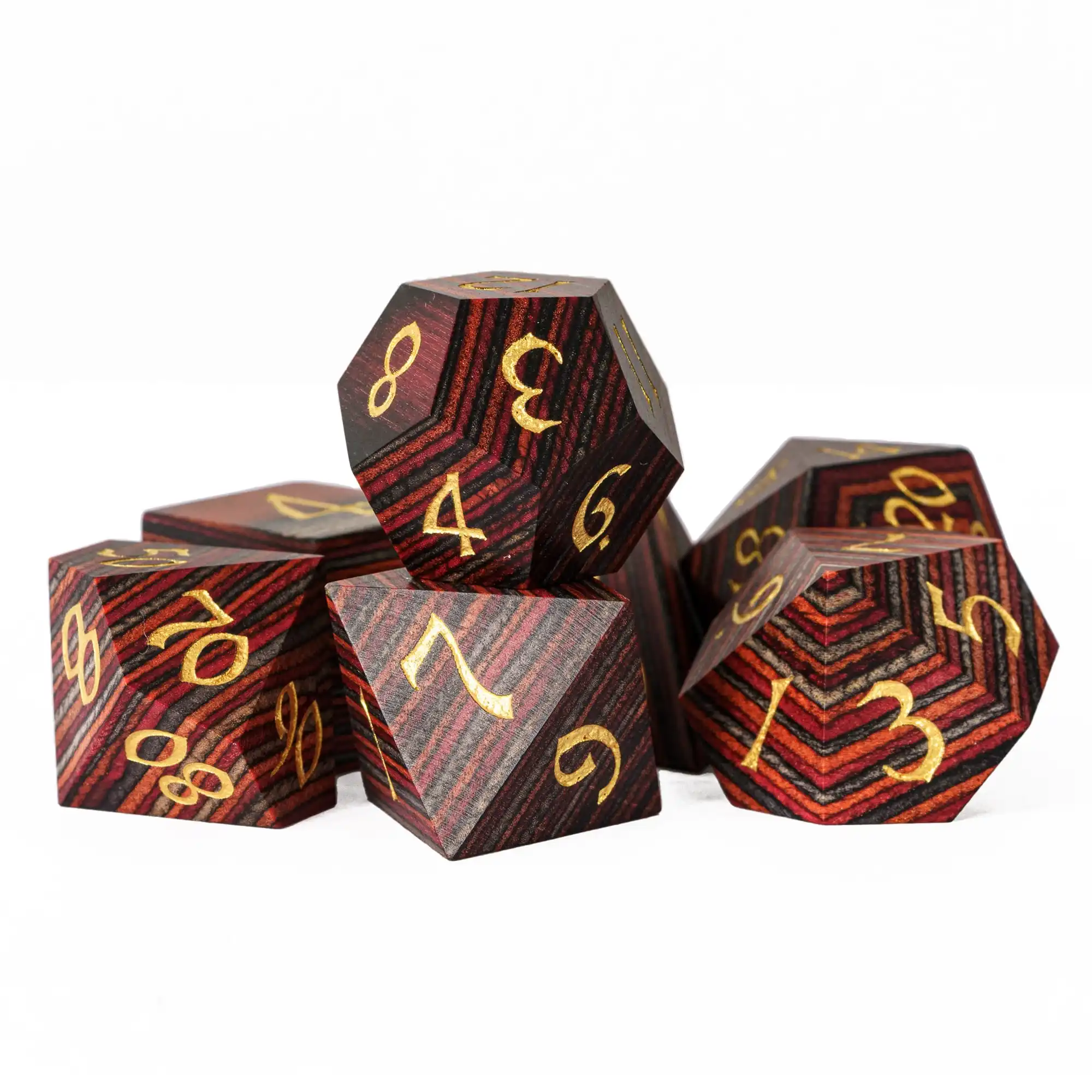 Cusdie DND Wooden Dice Set Unique Stripe D&D Dice 7Pcs D4 D6 D8 D10 D% D12 D20 Polyhedral Games Dice Set for Table Games TRPG