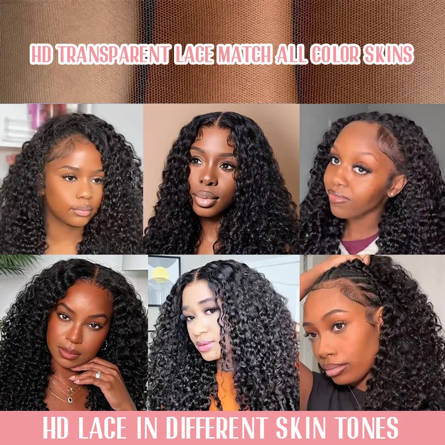1B Black 200% High Density 40 Inches Long-length 7x6 13x6 13x4 HD Transparent Lace Frontal Wig Human Hair Wigs Natural Color Burmese Curly For Women Pre Plucked Brazilian Hair image 4