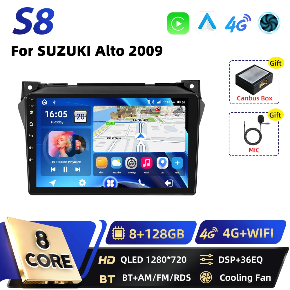 Podofo Carplay Android Android Auto Autoradio Voor SUZUKI Alto 2009 Qualcomm Snapdragon BT GPS DSP WIFI FM RDS 2DIN Autoradio - afbeelding 1