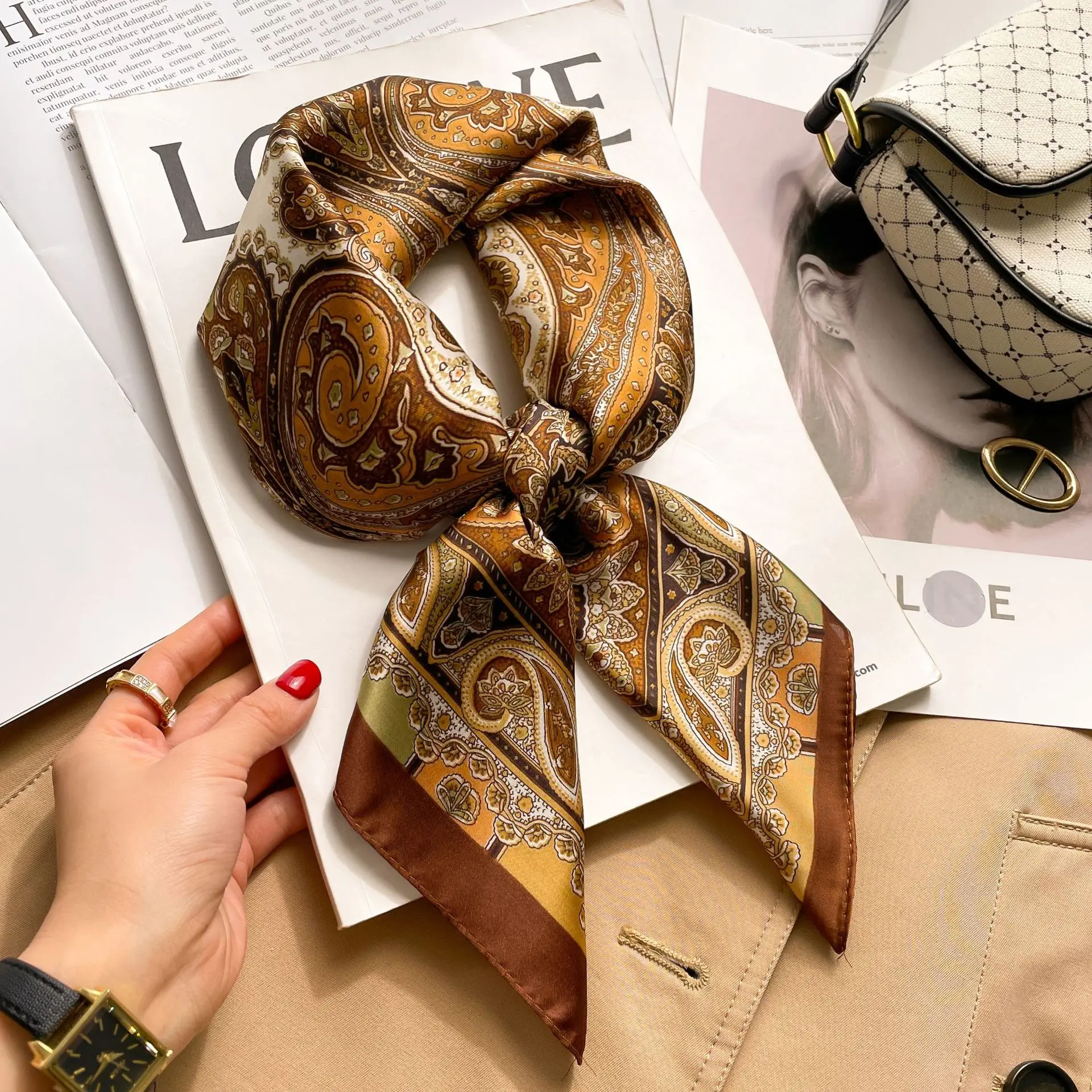 1 قطعة 70 سنتيمتر houndstooth مطبوعة مربع وشاح للنساء الحرير المسيحية خطابات المألوف ومتعددة الاستخدامات الحجاب وشاح باندانا #5