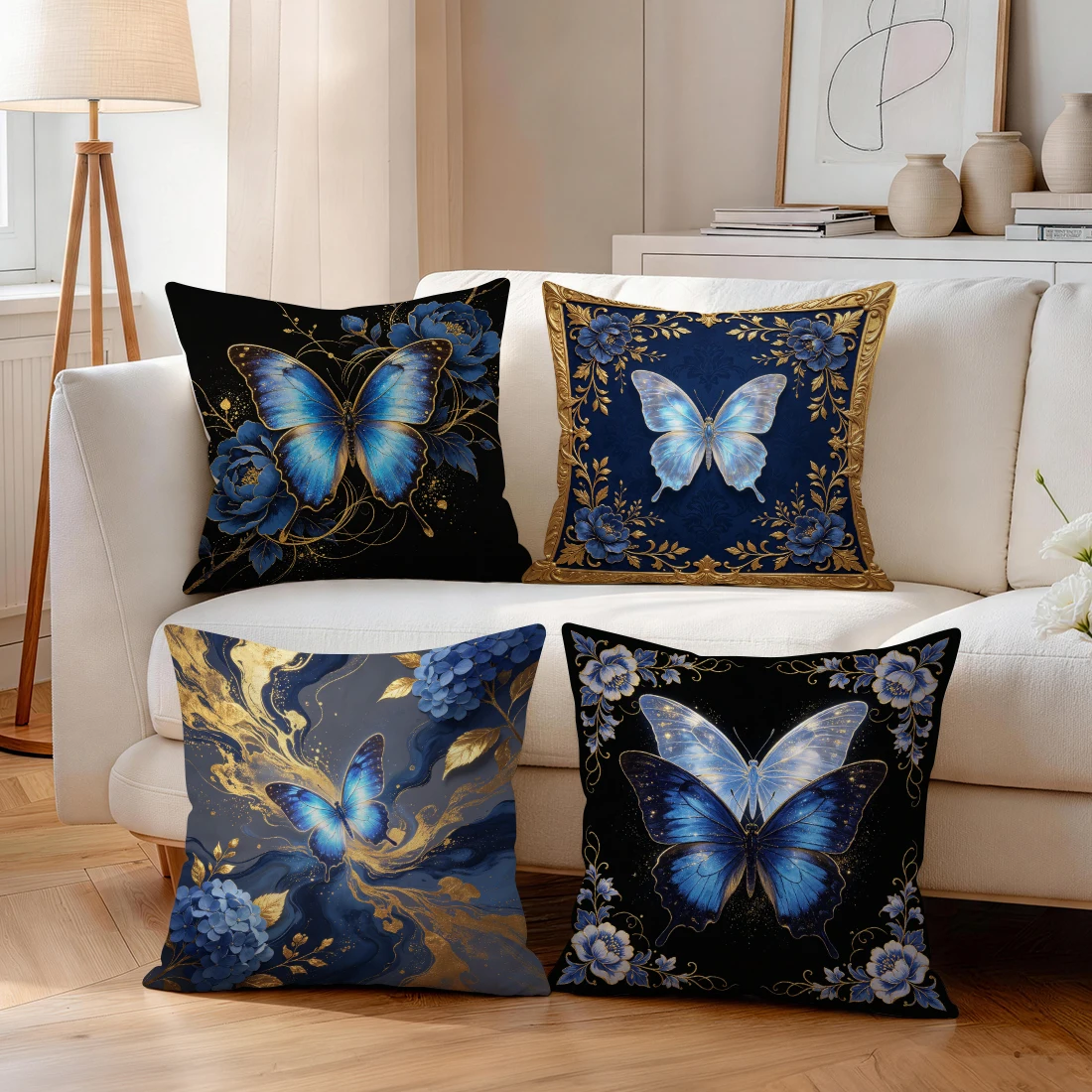 Gilded Butterfly Flower Pillowcase Printed Polyester 40/45/50cm Throw Pillowcover Decorative Sofa Cushion Pillowslip Home Decor