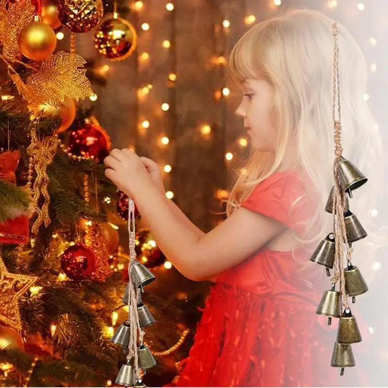 크리스마스 암소 종, 소박한 금속 벨, 빈티지 크리스마스 벨, 선명한 사운드, 앞 문짝 화환, 크리스마스 트리 장식