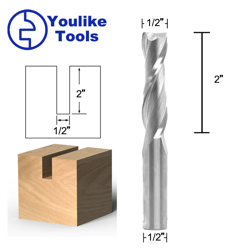 

1pc 2 Flutes Carbide End Mill Wood Cutters CNC Router Bits Up Cut Milling Tool For 1/2" Shank