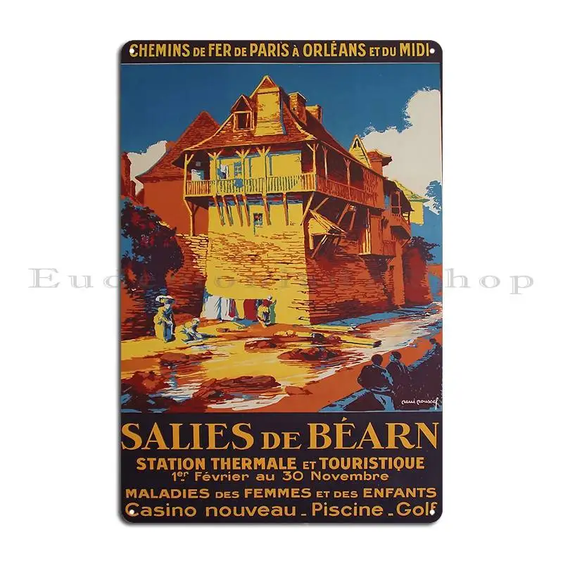 Paris A Orleans Et Midi Salies De Bearn Vintage Travel Metal Sign Sign Pub Wall Decor Print Wall Decor Tin Sign Poster