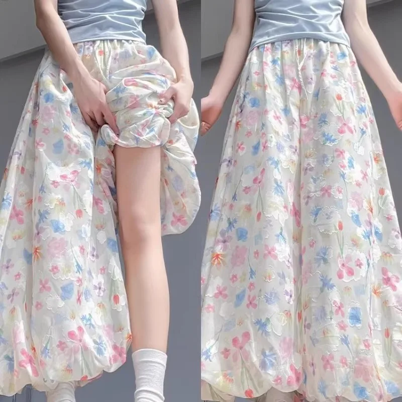 

2026 Summer New Loose Thin Women's Ice Silk Dresses Colored Bud Culottes High Waist Small Drape Floral Wide-leg Pants Trend