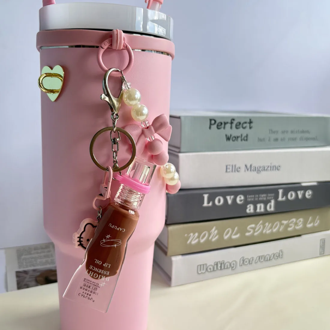 Portable Lip Gloss Lipstick Electronic Pen Pendant Lip Gloss Cup ornament Bag Keychain 13mm Silicone Ring