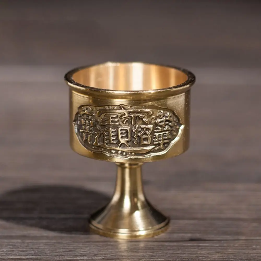 Creative Pure Copper Copper God's Cup Carving Not Fade Brass Offering Cups Anti-fall High Legs Wine Cup Offering Supplie