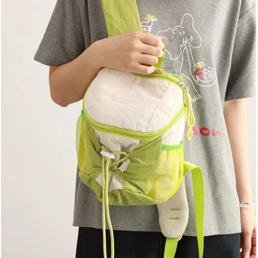 

Patchwork Drawstring Backpack Contrast Color Korean Style Women Harajuku Backpack Large Capacity Y2k Casual Travel Bag