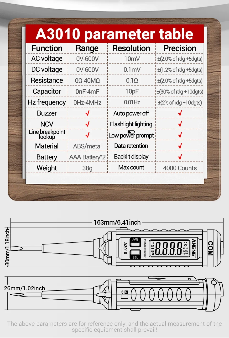 Digital-Multimeter-Tester-Stift ANENG M118A +A3010 Kit True RMS 6000/4000 Counts Auto-Ranging AC/DC Transistor-Spannungsprüfer Werkzeuge – Detail 29
