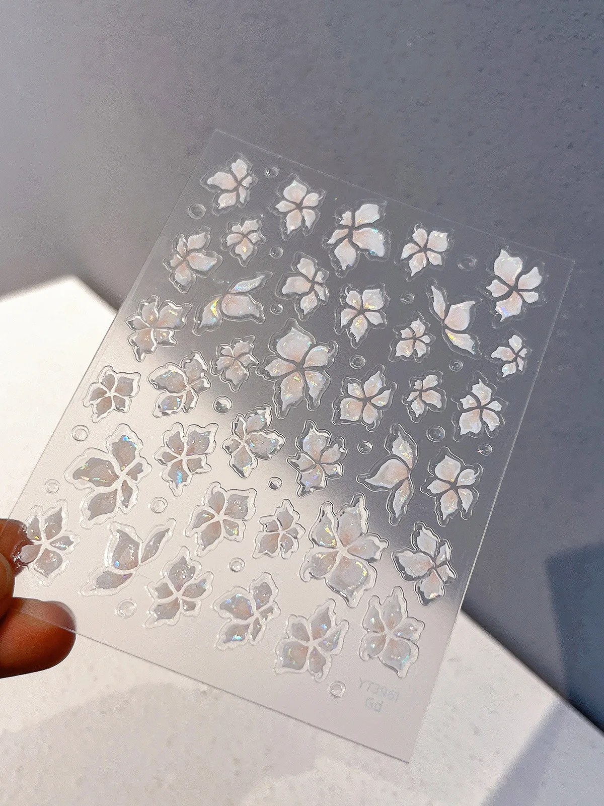 수련 꽃 네일 스티커 신선한 반투명 액체 3D 꽃 젤리 접착제 네일 장식 네일 DIY 살롱 용품