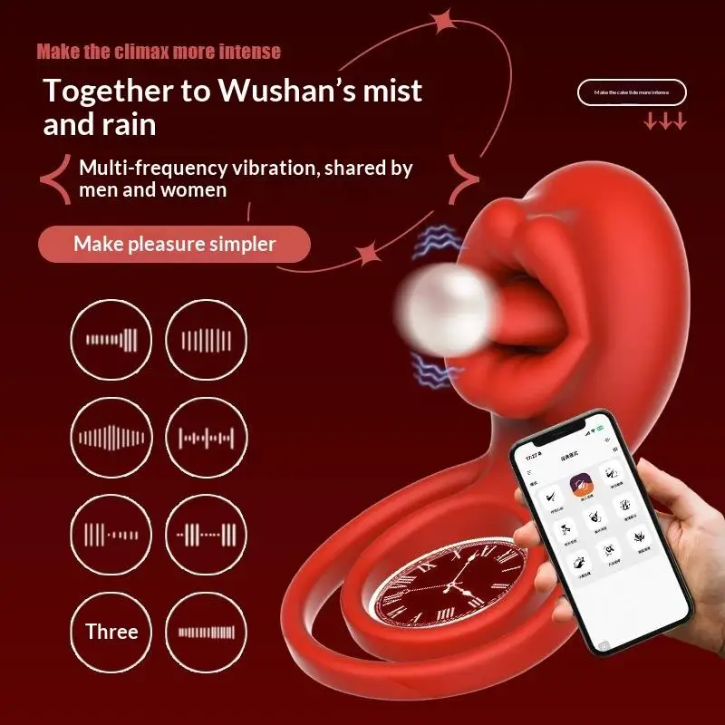 Vibrating Cock Ring Clitoral Stimulator with Tongue Licking 4-in-1 Penis Ring Vibrator 9 Modes Couples Sex Toy for Men and Women view 2