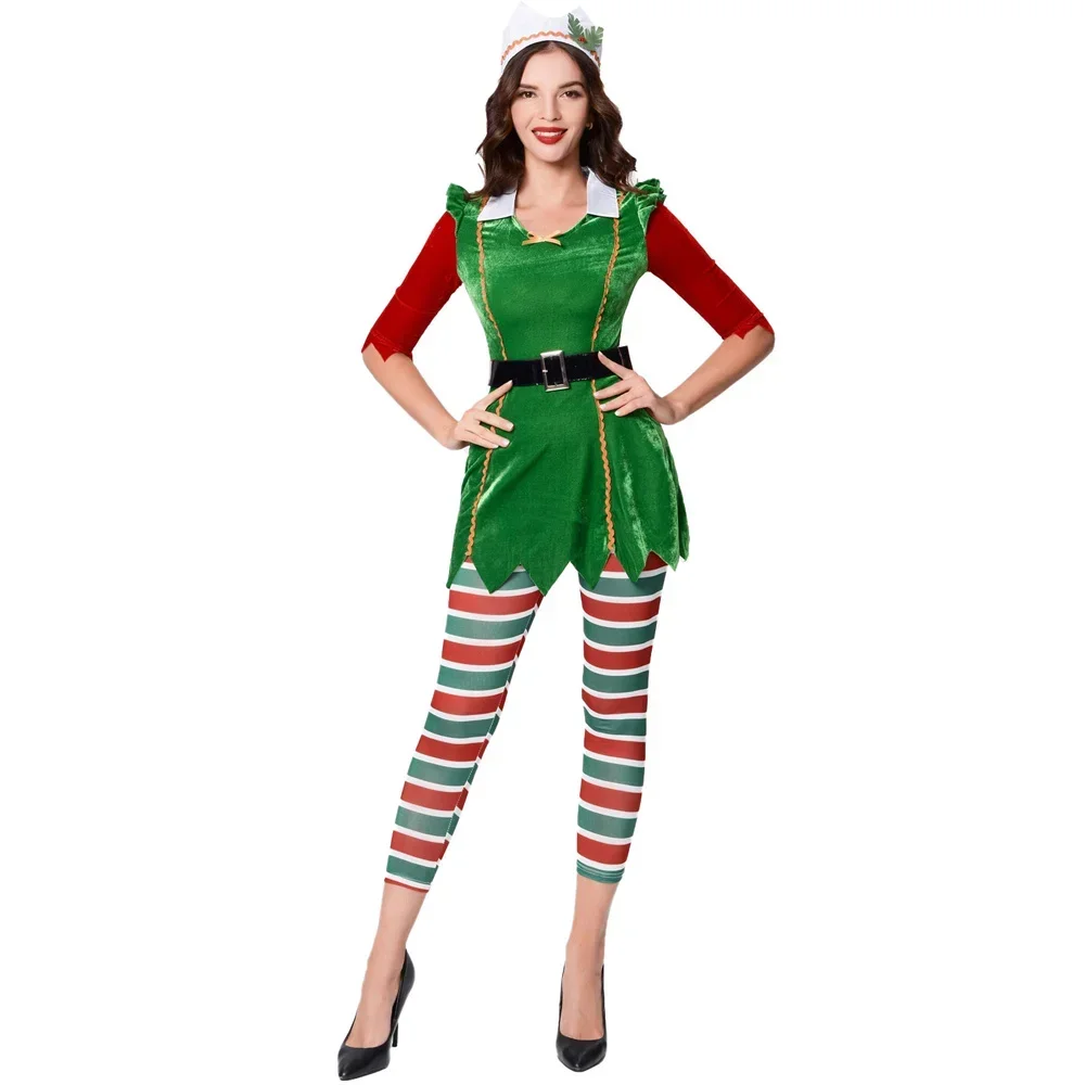 Costume da elfo da donna di Babbo Natale Natale Jolly Parade Mascotte Cosplay Carnevale Natale Fancy Party Dress Up