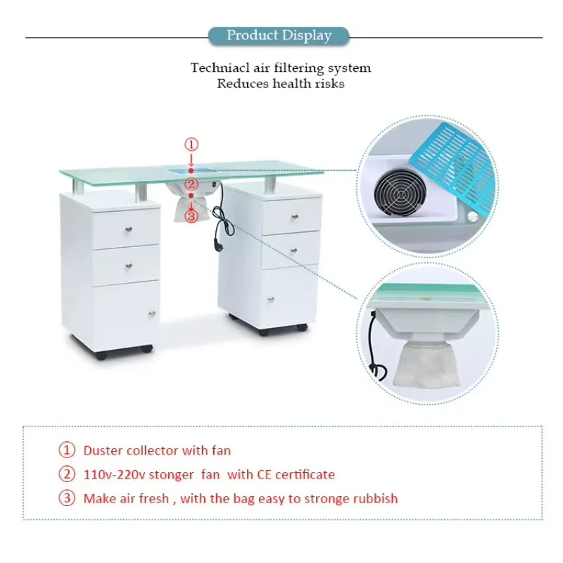 Modern Style Cheap Wood Top Beauty Salon Furniture Manicure Nail Tables With Fan