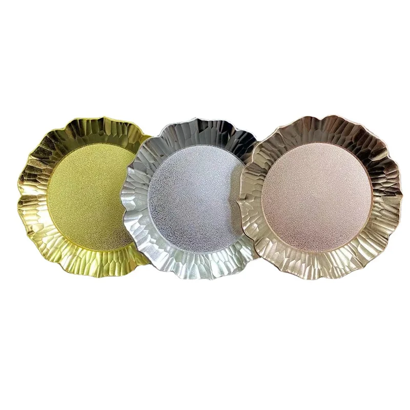 

100 Pcs Charger Plate Plastic Decorative Service Plate Gold Silver Dinner Serving Wedding Decor Table Place Settin 13Inches