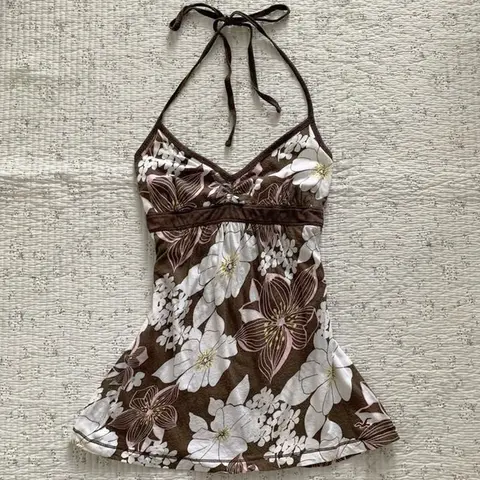 2026 Spring Summer Women New Halter Neck Camisole Top Sexy Slim Fit Chic Casual Floral Print Top Harajuku Y2K Aesthetic Clothes