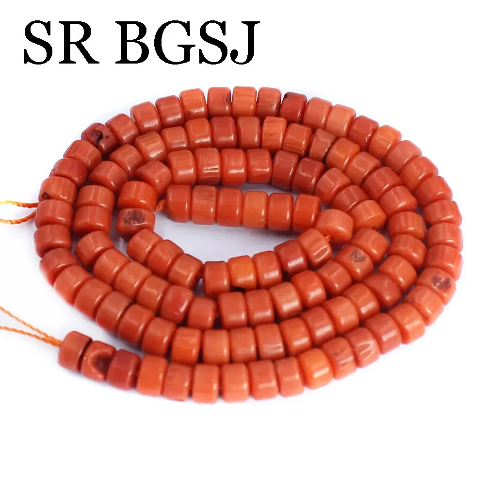 4x5mm Vintage Orange Drum Rondelle Natural Sea Bamboo Coral Loose Sapcer Beads Strand 15\