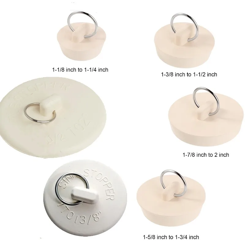 6pcs/set Drain Stoppers, Bathtub Plug with Ring for Kitchen, Bathroom & Laundry Basin Rubber Strainer Pipe Accessories