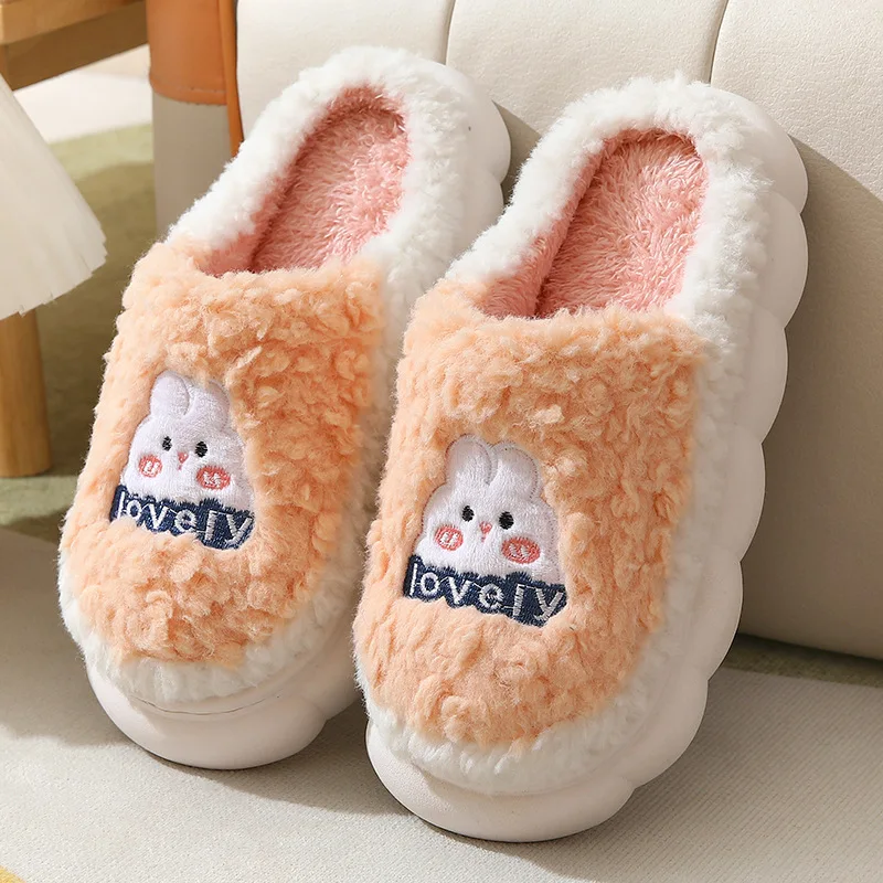 Women Winter Cartoon Cute Fluffy Home Slippers Thick Sole Warm Indoor House Shoes view 5