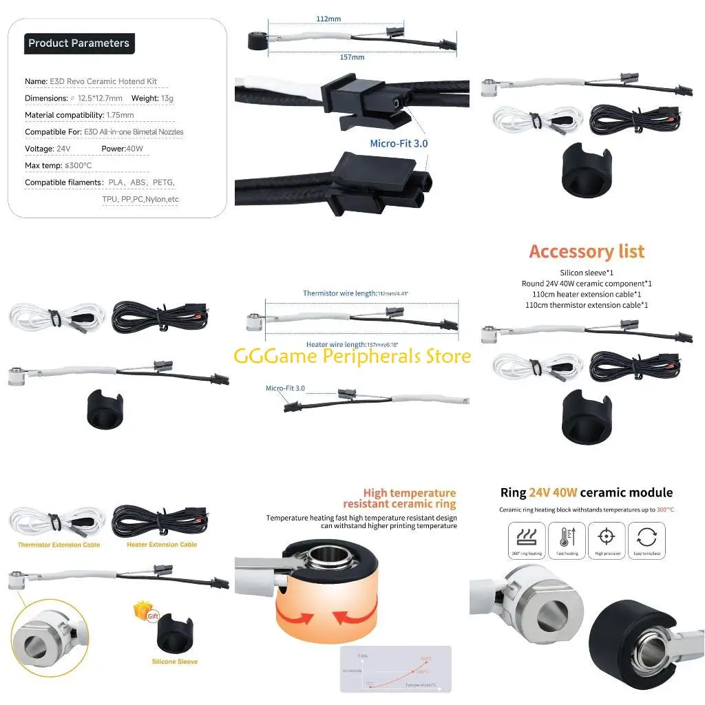 

U55B Ceramic Heating Block 3D Printer Part Heat Break 300°C High Temperature Resistance 3D Printer Hotend Heating Block