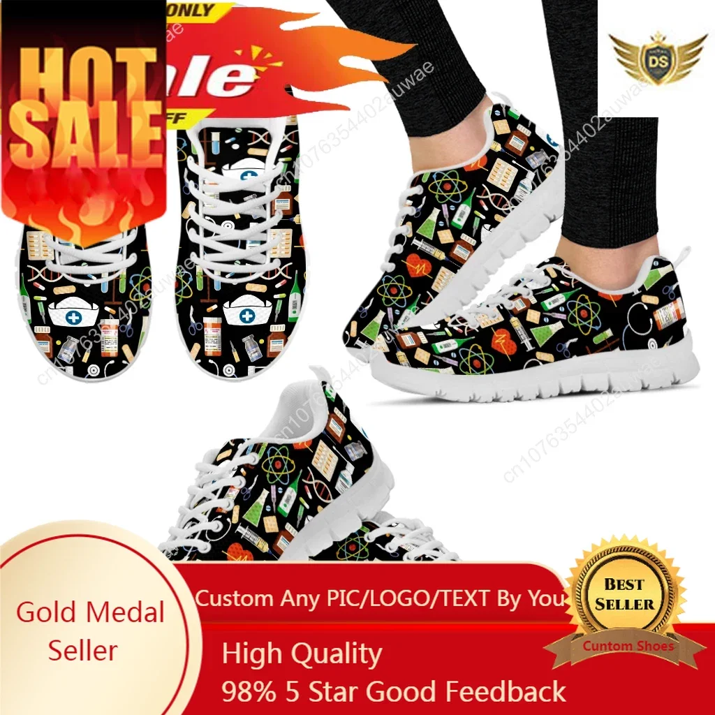 

White Nursing Shoes For Women First Aid/medical Printed Comfortable Sneakers Lace-up Shoes Footwear Zapatos