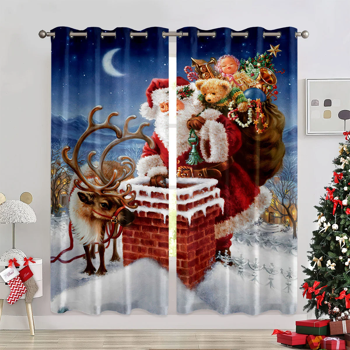 New Christmas-themed 3D Curtains Can Be Used as Window Drapes and Valances, and Are Suitable for Christmas Home Decor Ornaments