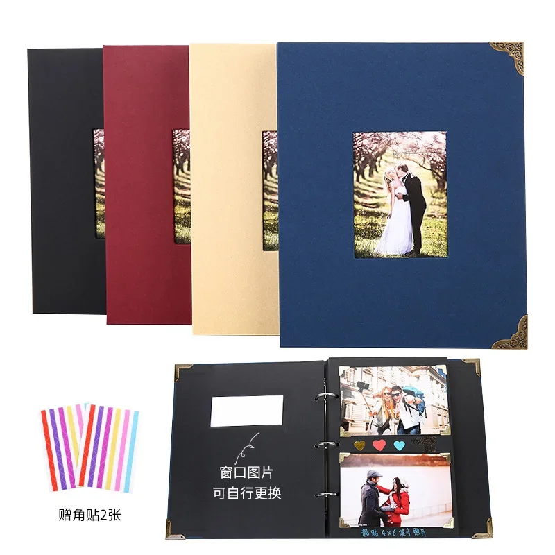 Window Photo Album Loose Leaf Album DIY Loose Leaf Handmade Stamp Album for Family Photo  Storage 350g Black Cardboard