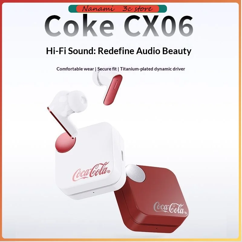 

New Coca-Cola CX06 Bluetooth Earphones True Wireless HIFI Sound Quality Bluetooth 6.0 Panorama Sound In-Ear Headphones Gifts
