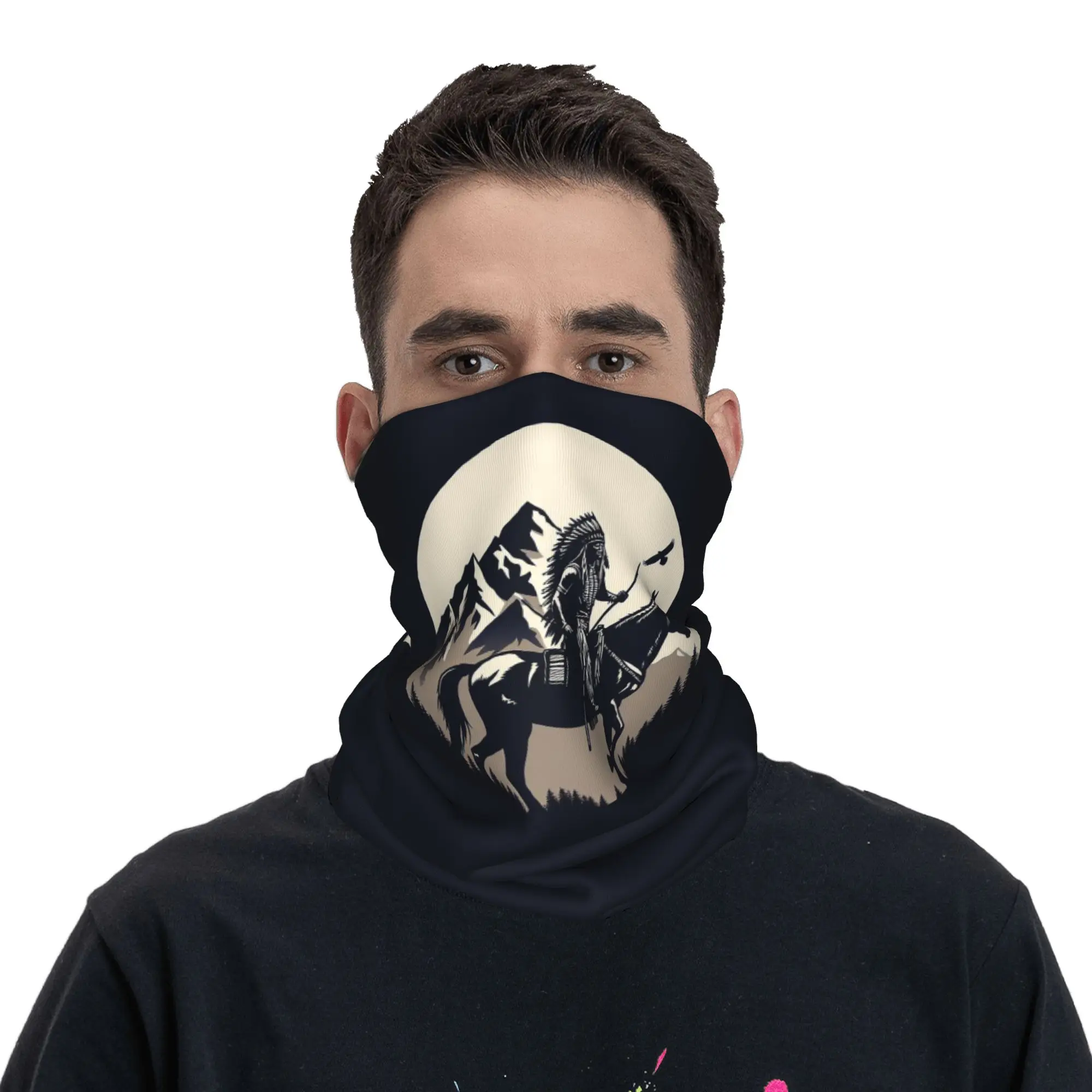 Sunset Ethnic Style Wolf Bandana Neck Gaiter Printed Wrap Mask Scarf Headwear Riding for Men Women Adult Breathable