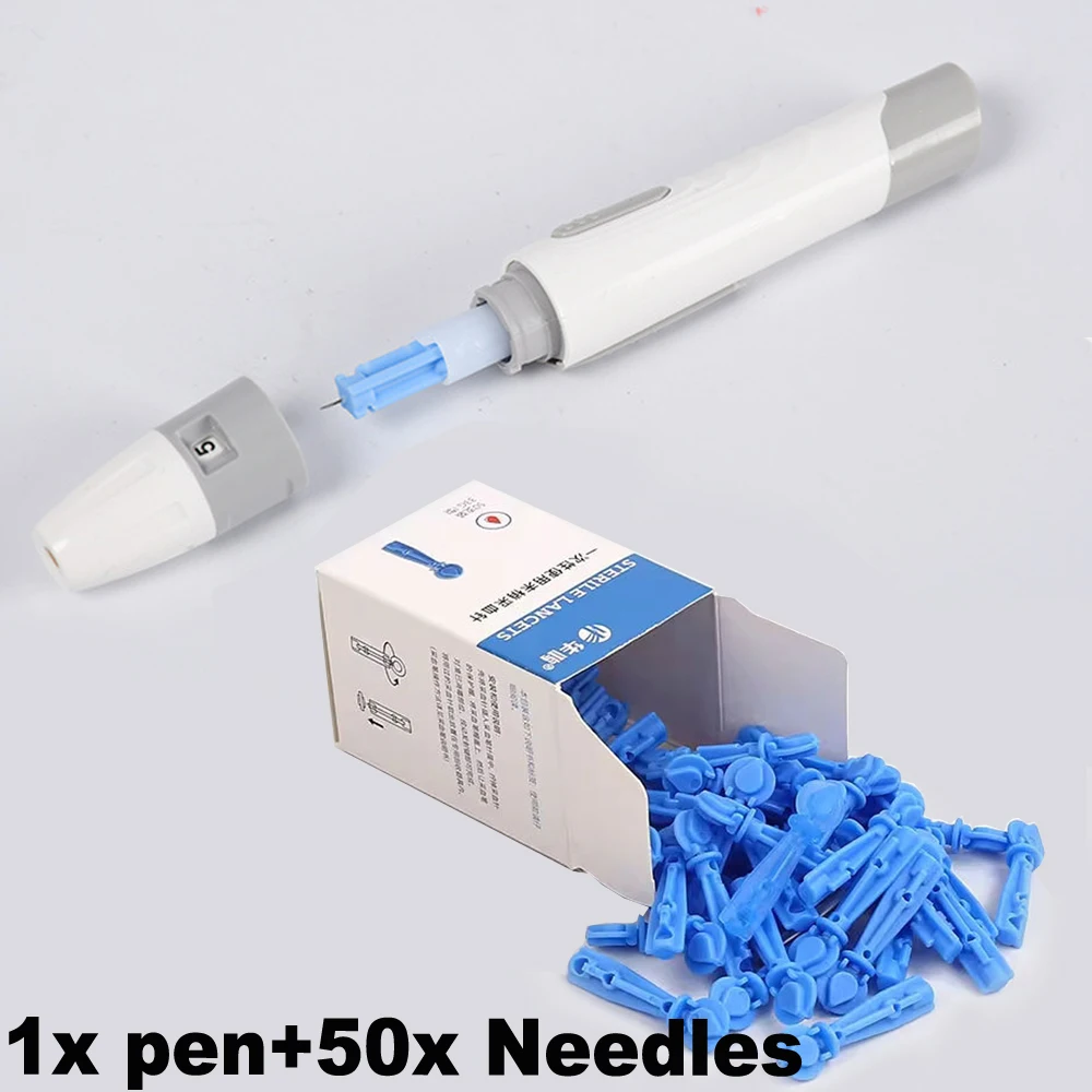 Lancet Pen Blood Sampling Glucose Test Pen Adjustable Depth Disposable Needles Sterile Drain Blood Collect Finger Tip Bleeding