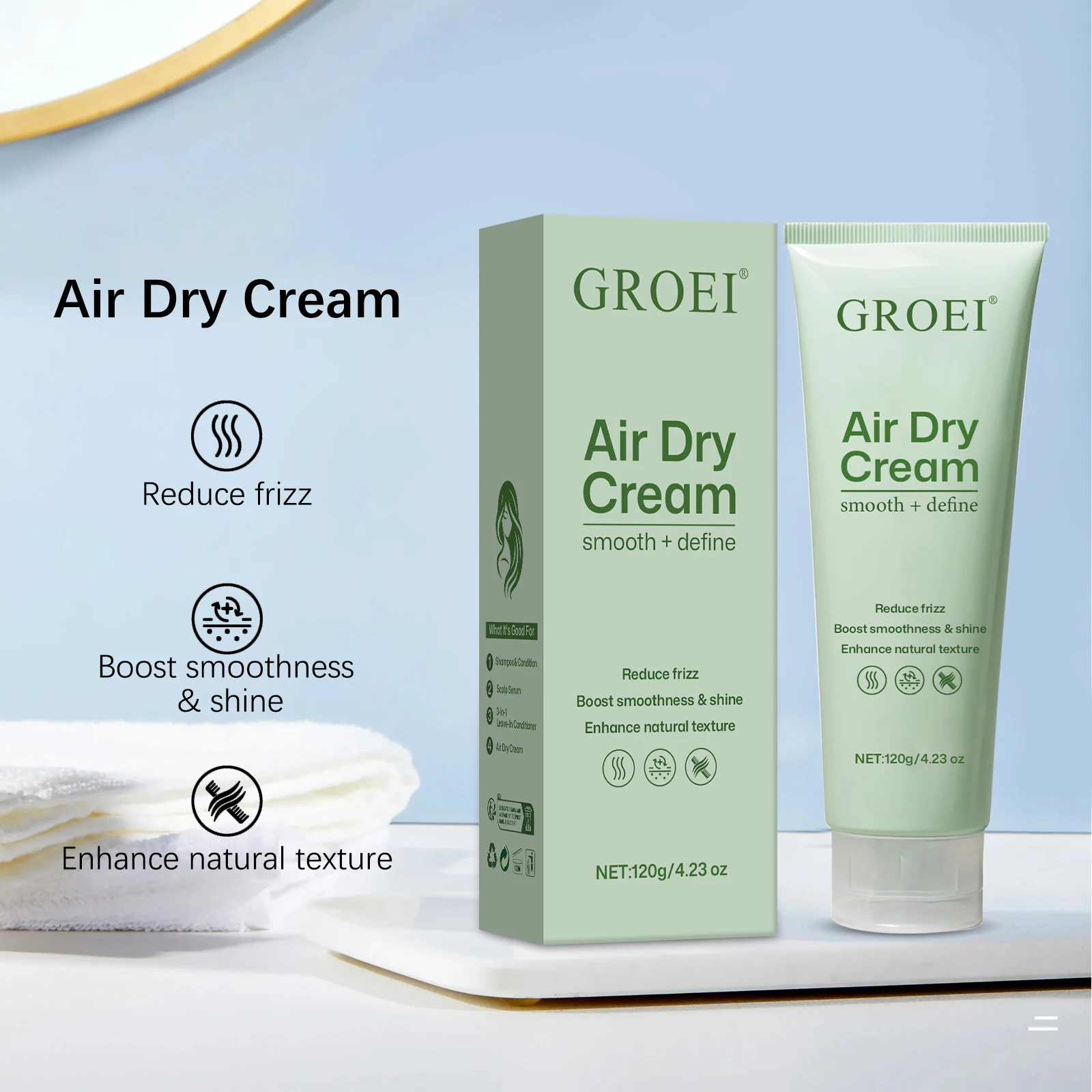 

120g Air Dry Styling Hair Gel - Smoothing & frizz control for waves & curls. Lightweight moisturizing hair styling formula.