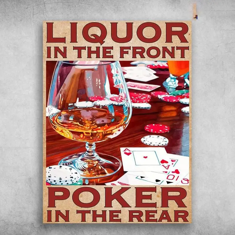 1k, Металлическая Пластина Оловянная Вывеска Покер и Вино Любитель Ликер в Передний Покер в Задний Ретро Металлическая Оловянная Вывеска Винтажная Вывеска Outdoo