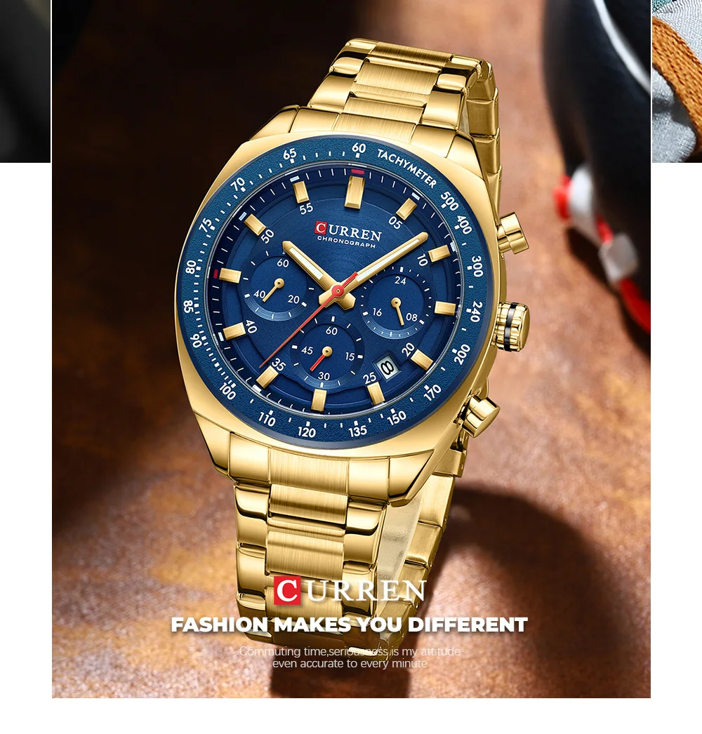 Luxuriöse CURREN Marken-Herren-Chronographenuhr mit Edelstahlarmband, Leuchtzeigern, Datumsanzeige, Wasserdicht, Quarz-Uhrwerk, Relógio – Detail 11